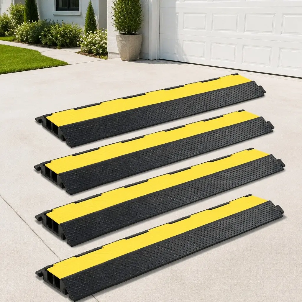 Cable Protector Ramps 4 pcs 2 Channels Rubber 101.5 cm Safety Road Warning