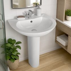 Freestanding Ceramic Basin Pedestal Sink White Bathroom Washbasin Modern Design