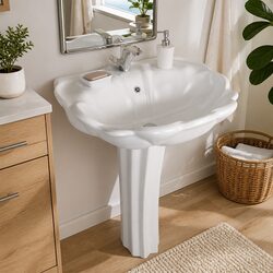 Freestanding Ceramic Basin with Pedestal Bathroom Sink White Modern Design