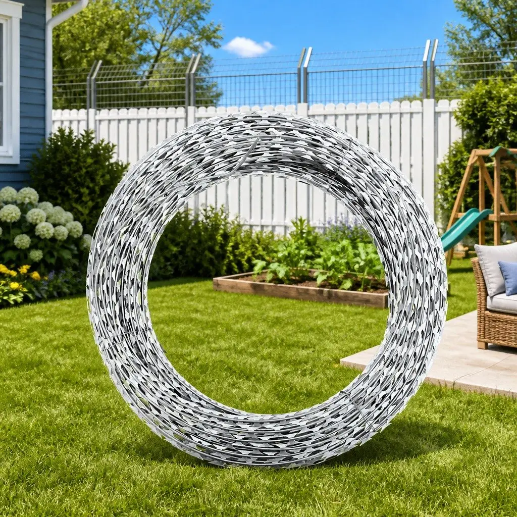Razor Wire Galvanised Steel Concertina Outdoor Security Fence 300m Silver