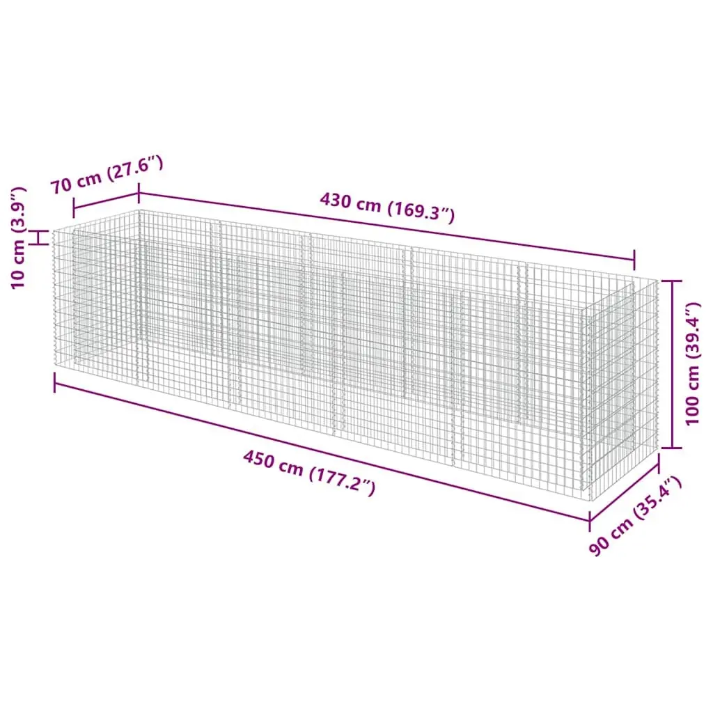 Gabion Raised Garden Bed Galvanised Steel 450x90x100cm Silver