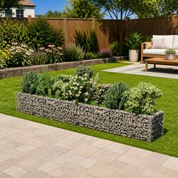 Gabion Raised Bed Garden Planter Silver Steel Flower Border Patio 360x50x50cm