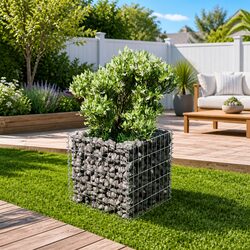 Galvanised Steel Gabion Raised Bed 50x50x50 cm Garden Planter Border Box Silver