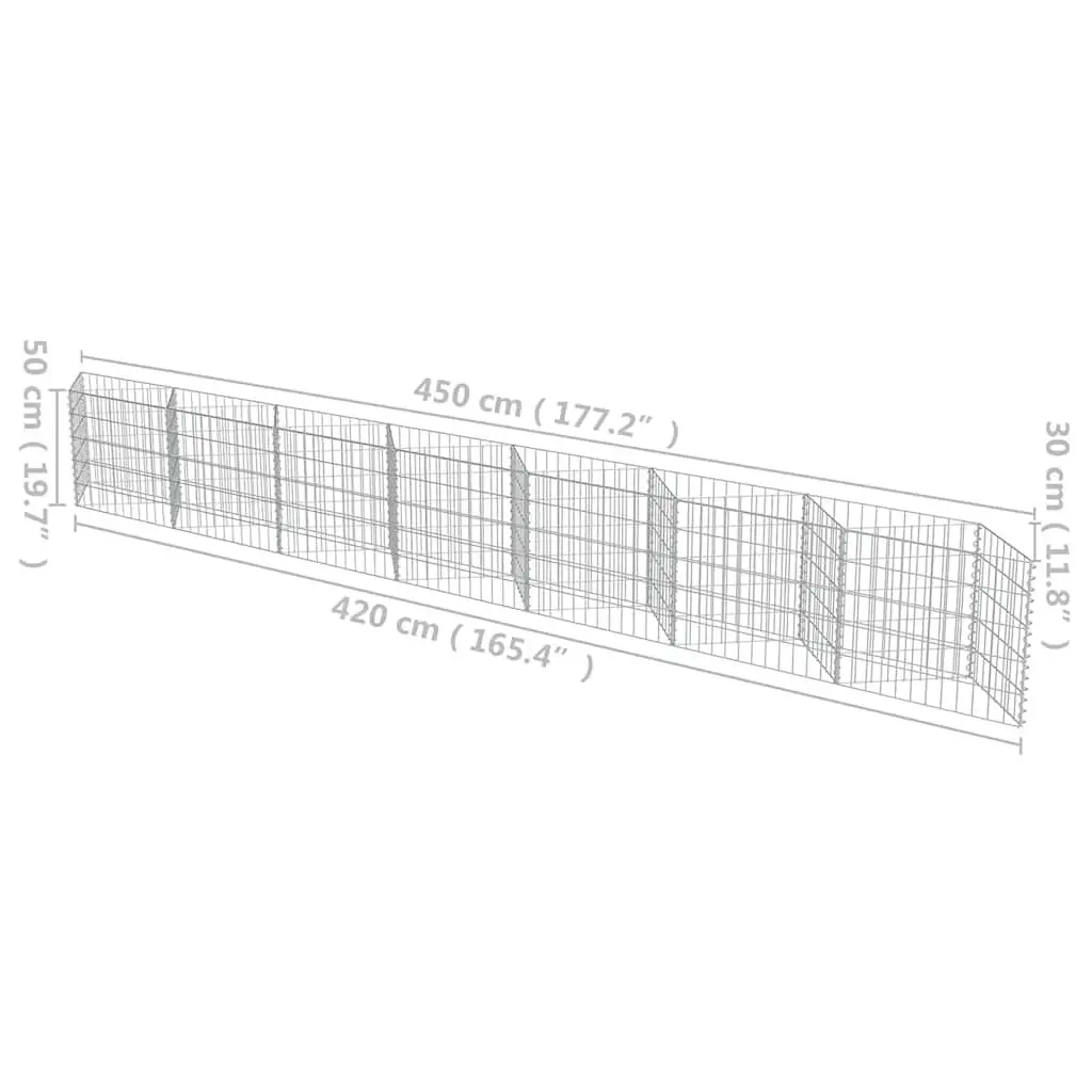 Gabion Wall Fence Panel Retaining Raised Garden Bed Planter Silver Galvanised Steel 450x30x50cm