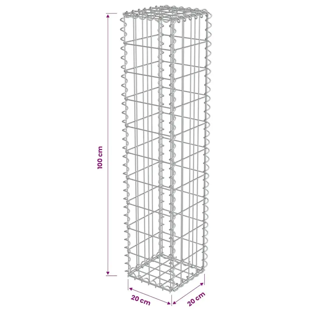 Gabion Wall Basket Galvanised Steel 20x20x100 cm Silver Retaining Barrier
