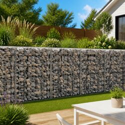 Gabion Wall with Covers Silver Steel Fence Panel Retaining Barrier 600x30x100cm