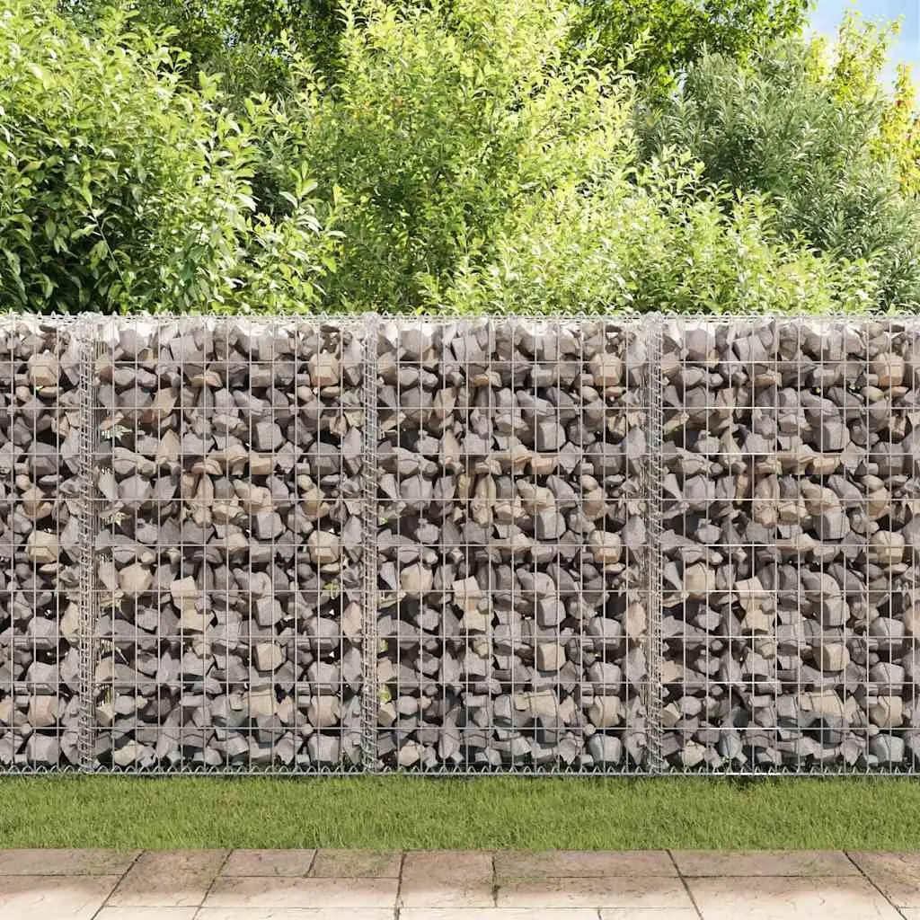 Gabion Wall with Covers Silver Steel Fence Panel Retaining Barrier 600x30x100cm