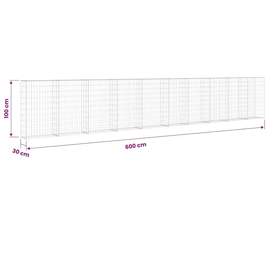 Gabion Wall with Covers Silver Steel Fence Panel Retaining Barrier 600x30x100cm