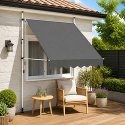 Manual Retractable Awning 200cm Window Door Terrace Balcony Garden Outdoor