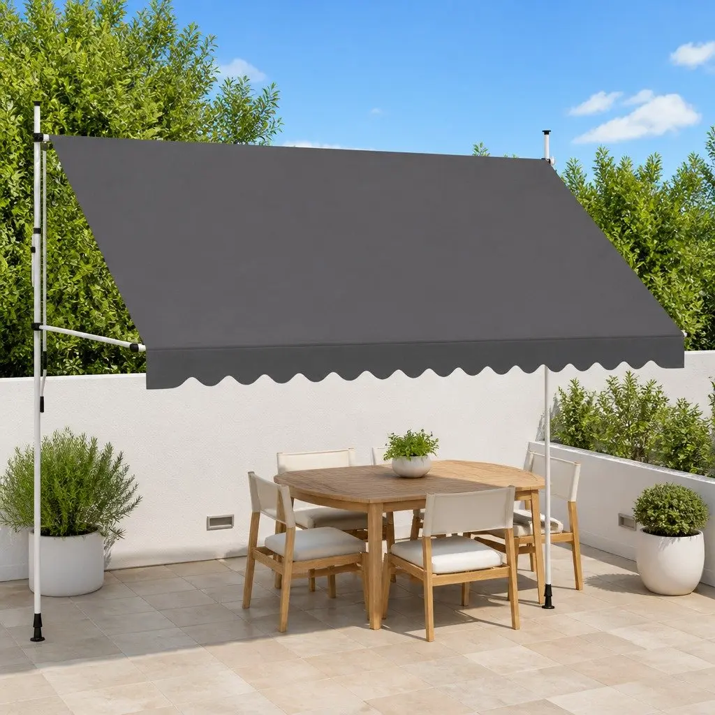 Manual Retractable Awning 400cm Water and Dirt Repellent Polyester Canopy Anthracite Steel Frame