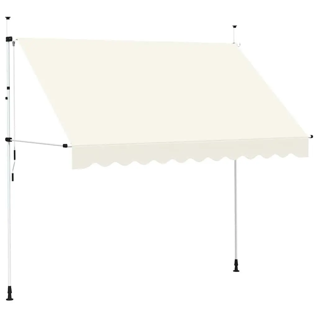 Retractable Awning Manual Operation 300cm Cream Polyester Canopy Steel Frame