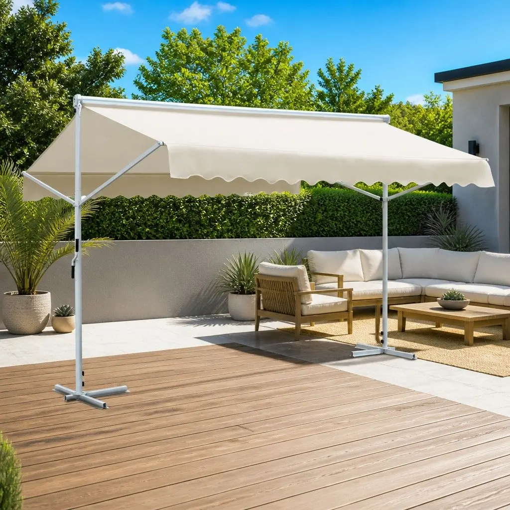 Free Standing Awning 4x3m Waterproof Garden Patio Sunshade Cream Outdoor Canopy