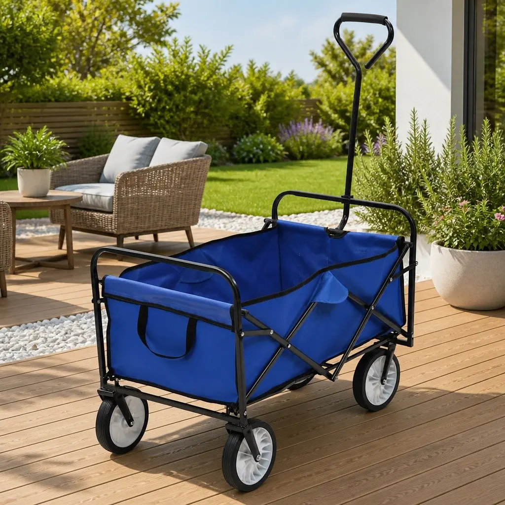 Folding Hand Trolley Steel Frame 75kg Load Capacity Red Garden Home Transport Cart