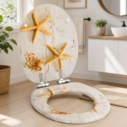 Toilet Seat with Soft Close Lid Starfish Design Grey Bathroom Fixture