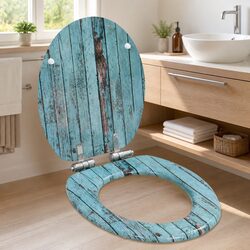 Toilet Seat with Soft Close Lid Old Wood Design Turquoise Bathroom Fixture