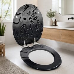 Toilet Seat Soft Close Lid Grey Water Drop Design Bathroom Fixture