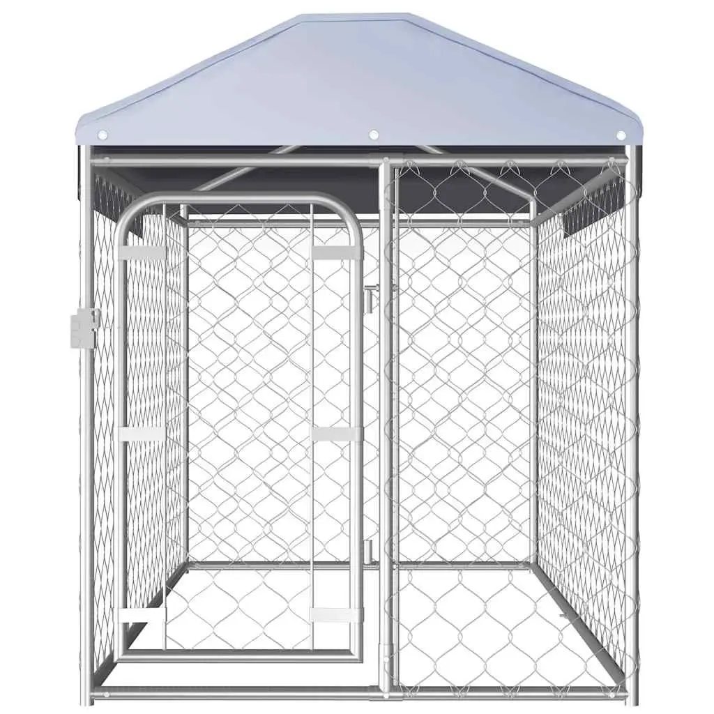 Outdoor Dog Kennel with Roof Large Silver Galvanised Steel Exercise Run Play Pen Enclosure
