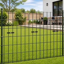 Garden Fence U Mat Connector 10 Sets Anthracite Galvanized Steel Mesh Panel