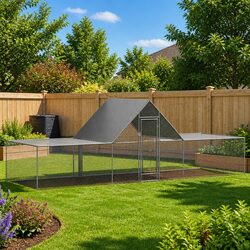 Chicken Coop 6x2x2m Galvanised Steel Poultry House Garden Lockable Door Wire