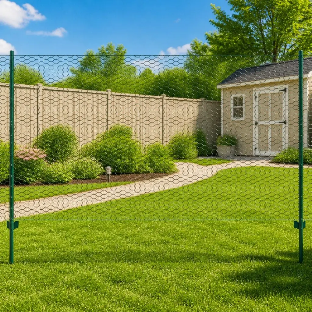 Wire Mesh Fence Roll 25x2m Steel Green PVC Powder Coated for Garden Backyard Poultry Farm Fencing
