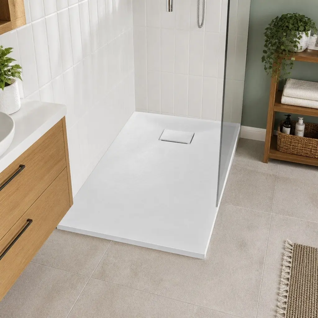 Shower Base Tray Low Profile 80x80 cm White SMC Skid Resistant