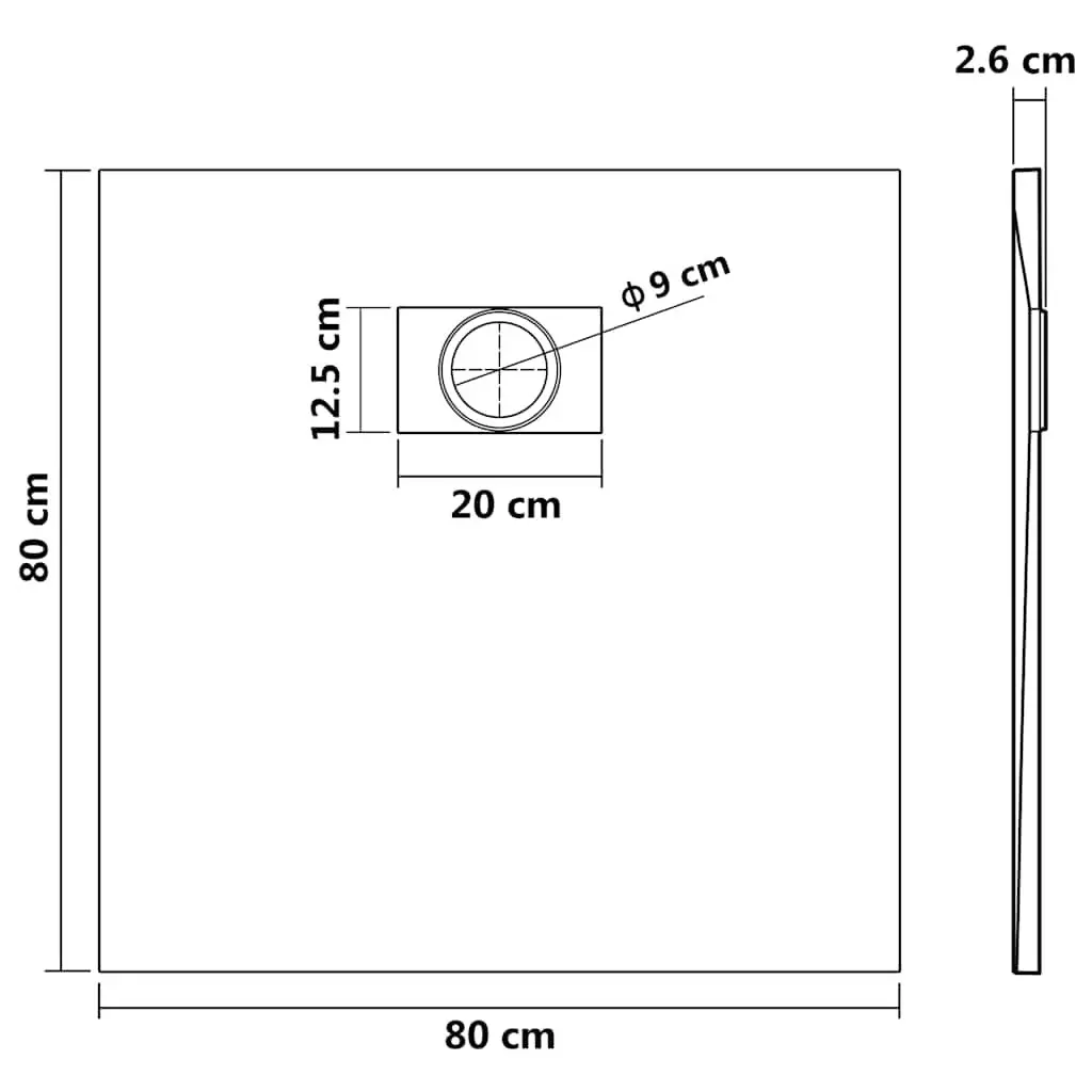 Shower Base Tray Low Profile 80x80 cm White SMC Skid Resistant