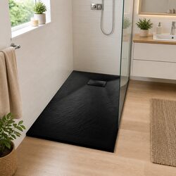 Shower Base Tray Black 90x70 cm Low Profile Bathroom Receptacle Skid Resistant