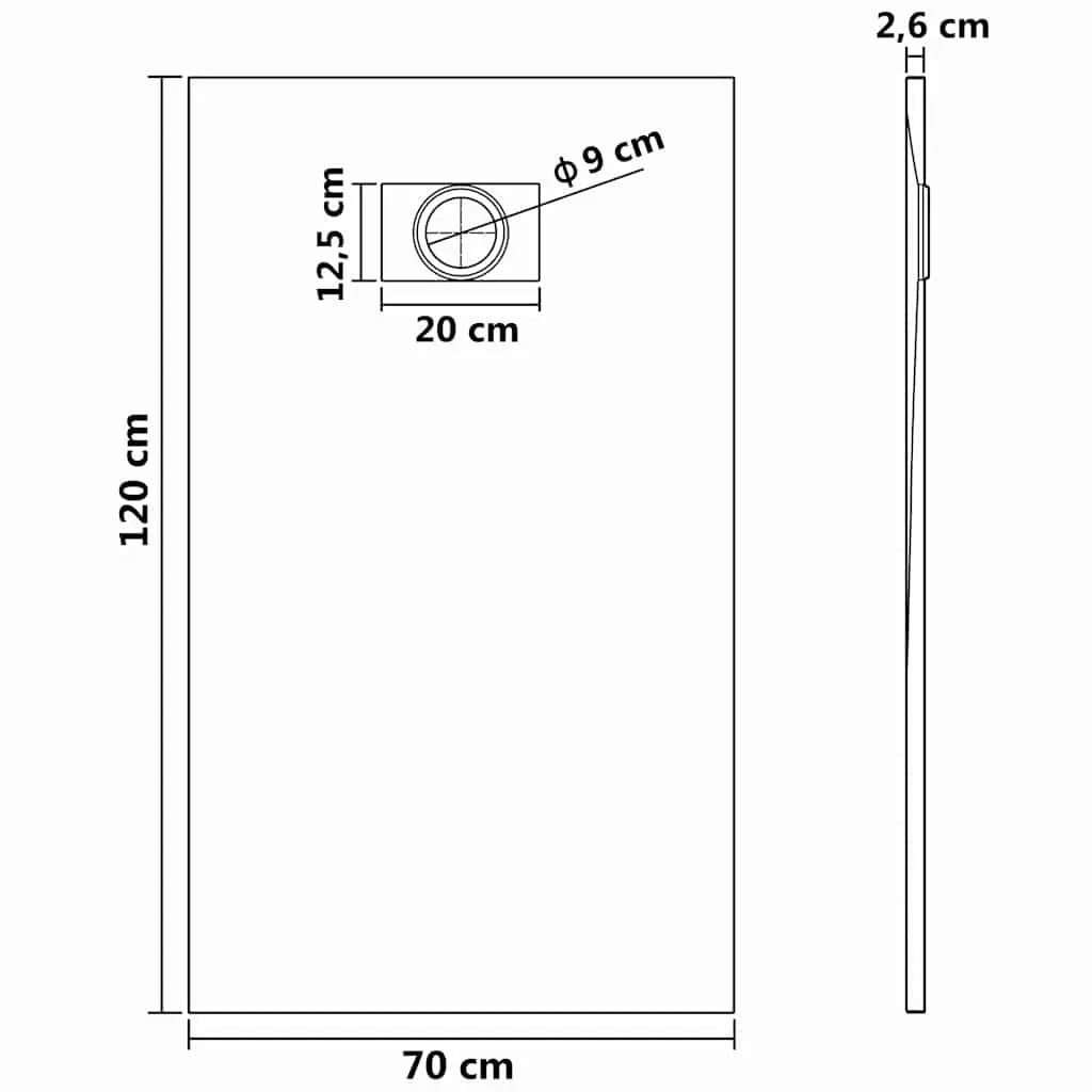 Shower Base Tray Low Profile 120x70cm Black Skid Resistant