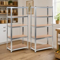 Industrial Storage Shelves 2 pcs Brown Shelving Unit Heavy Duty Rack Organiser