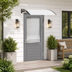 Door Canopy Awning Window Shelter Polycarbonate Black Transparent 120x75cm