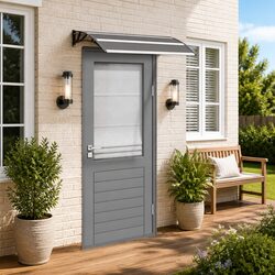 Door Canopy Black 120x75cm Window Awning Outdoor Shelter Entrance Porch Cover