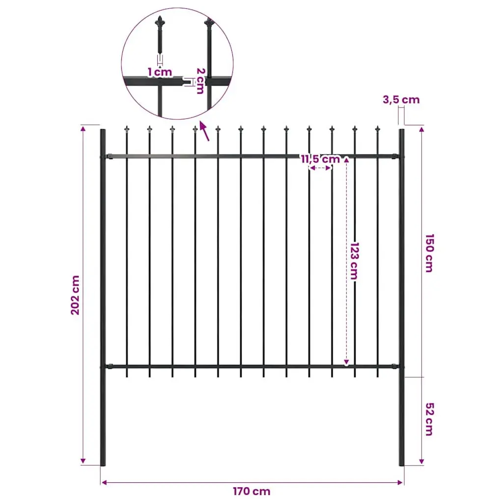 Garden Fence Panel Decorative Steel Posts 181x150 cm Black
