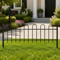 Garden Fence Panel Steel Hoop Top Decorative Outdoor Yard Barrier 181x60cm Black