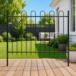 Garden Fence Panel Steel Hoop Top Decorative Outdoor Barrier 181x120cm Black