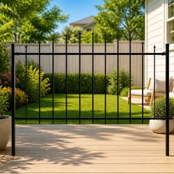 Garden Fence Panel Steel Spear Top Black 170x150 cm Outdoor Security Barrier