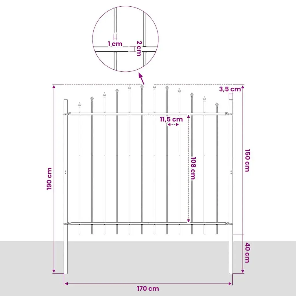 Garden Fence Panel Steel Spear Top Black 170x150 cm Outdoor Security Barrier
