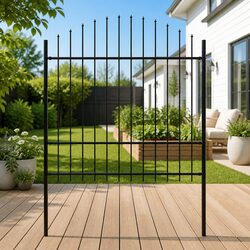 Garden Fence Panel Steel Spear Top Black 170x175cm Outdoor Perimeter Barrier