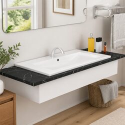 Ceramic Basin 91x39.5x18.5cm White Bathroom Sink Vessel Built-in Washroom