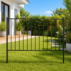 Steel Fence Panel with Posts Garden Partition Yard Barrier Woerden 1.7x1m Black