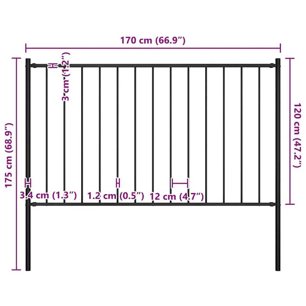 Steel Garden Fence Panel Weather Resistant 1.7 x 1.25 m Black