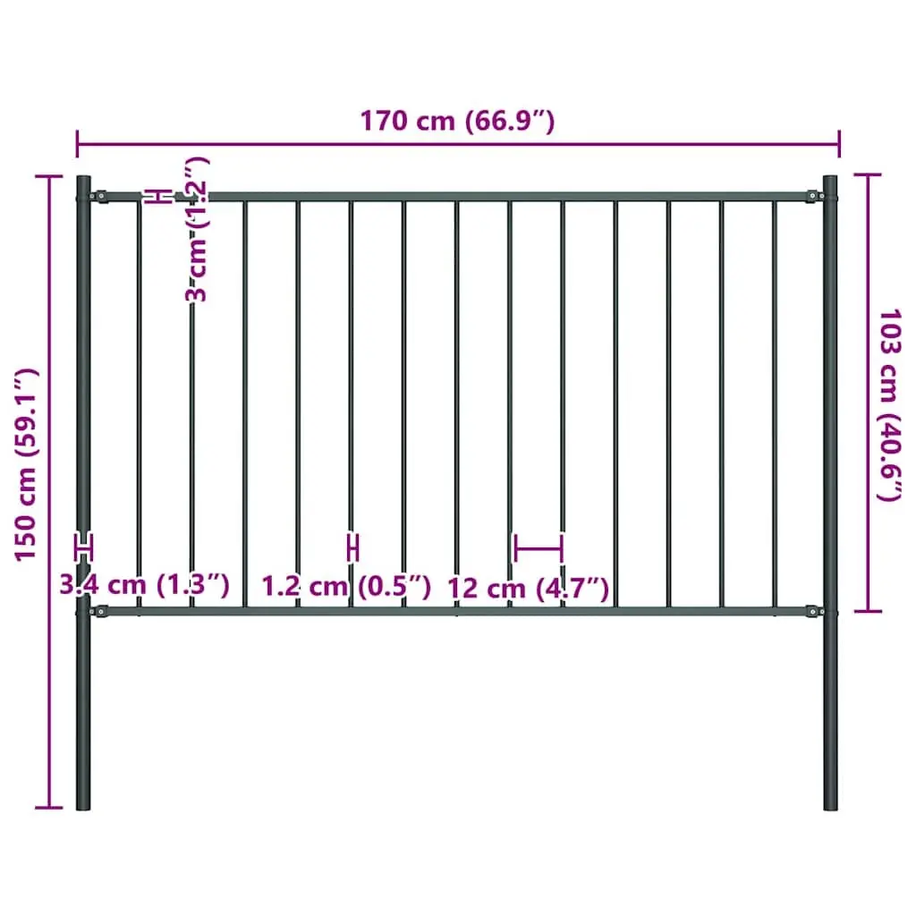 Steel Fence Panel with Integrated Posts Powder-Coated Anthracite 1.7 x 1 m Outdoor Garden Partition