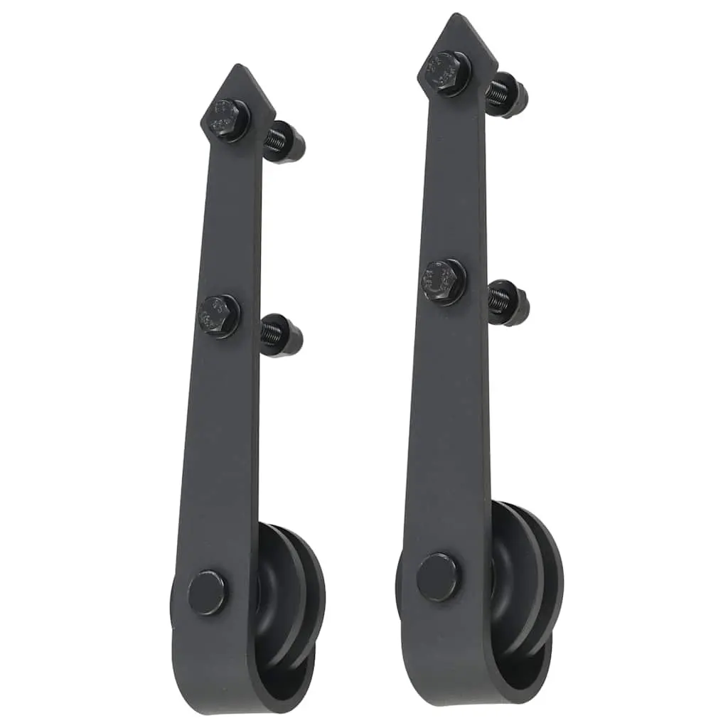 Sliding Door Hardware Kit 200cm Track Rail Roller Black Powder-coated Steel
