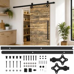 Sliding Door Hardware Kit 200cm Track Rail System with Rollers Guides Barn