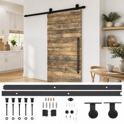 Sliding Door Hardware Kit 183cm Track Rail System Steel Black Indoor Barn