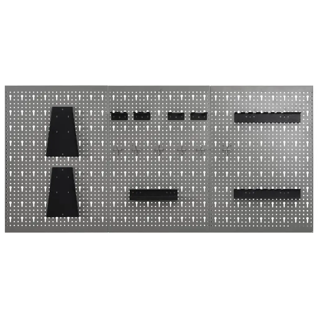 Wall-mounted Tool Pegboards Steel Panel Organisation Storage 40x58 cm Grey 3 Piece