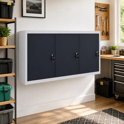 Wall Mounted Tool Cabinet Industrial Style Metal Storage Organizer Grey Black