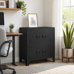 Industrial Storage Chest Black Steel Furniture Cabinet Organiser with Shelves