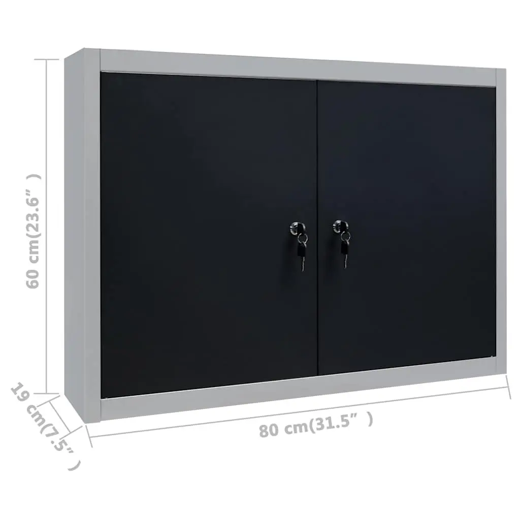 Wall Mounted Tool Cabinet Industrial Storage Metal Grey Black Lockable Doors