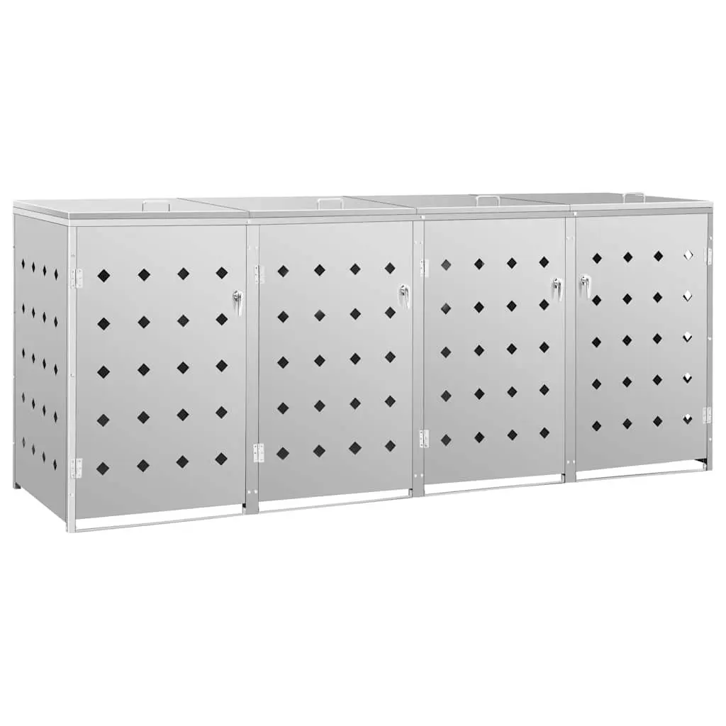 Wheelie Bin Shed Stainless Steel 240 L Quadruple Garbage Container Storage Enclosure Silver