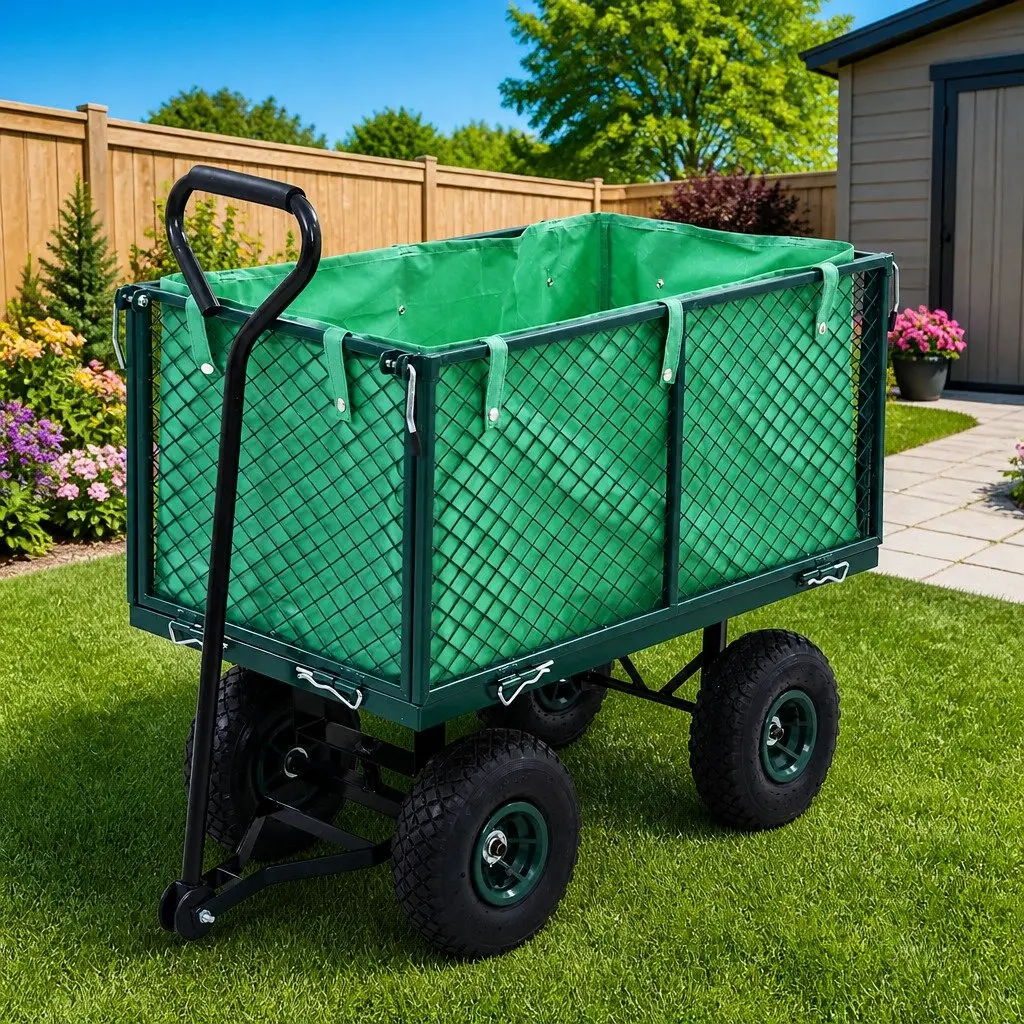 Garden Hand Trolley Heavy Duty Steel Cart 350kg Load Capacity Green